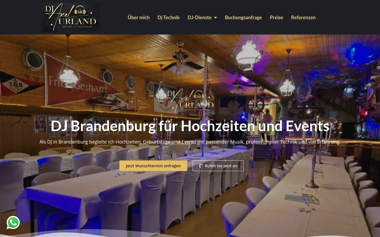 A homepage preview of the DJ Axel Urland website.